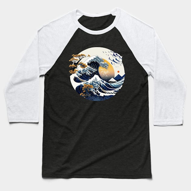 Japanese Art Style Great Wave off Kanagawa Baseball T-Shirt by SamCreations